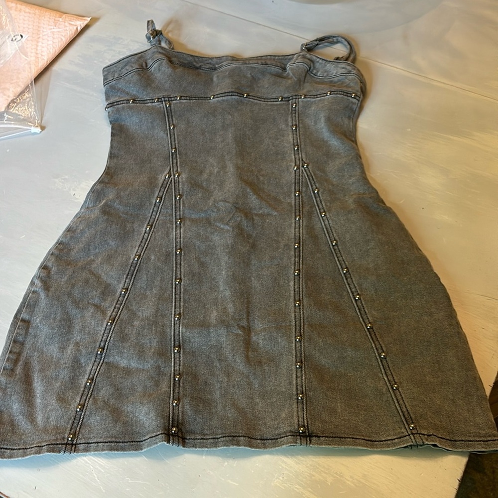 Cute denim dress, mini, women’s size small, brand new, never worn